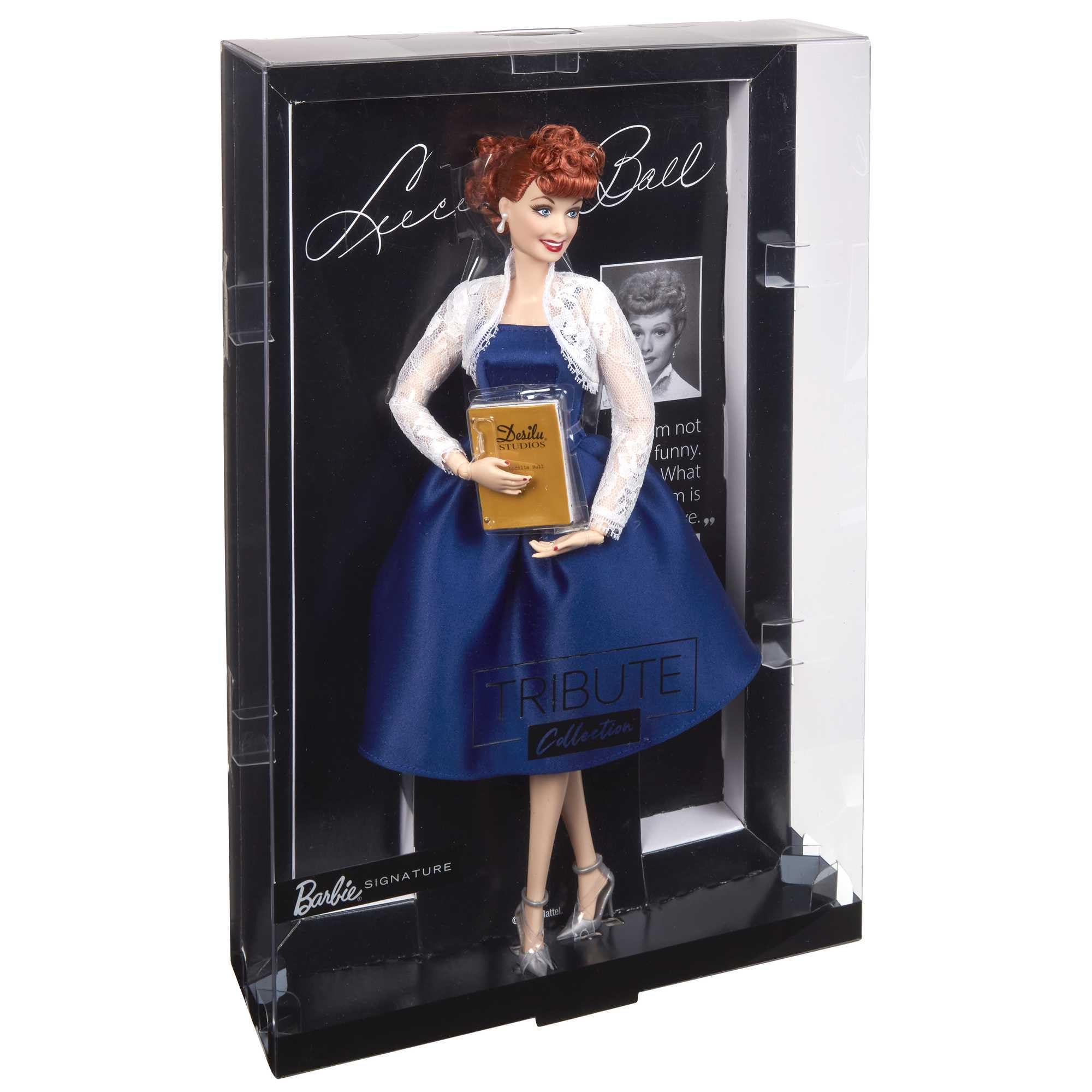 Barbie Tribute Collection Lucille Ball Doll in Blue Dress & Lace Jacket with Stand & Certificate - Authentic Collector's Gift for Movie Fans & Barbie Enthusiasts - Perfect for Display, Gifting & Nostalgic Home Decor