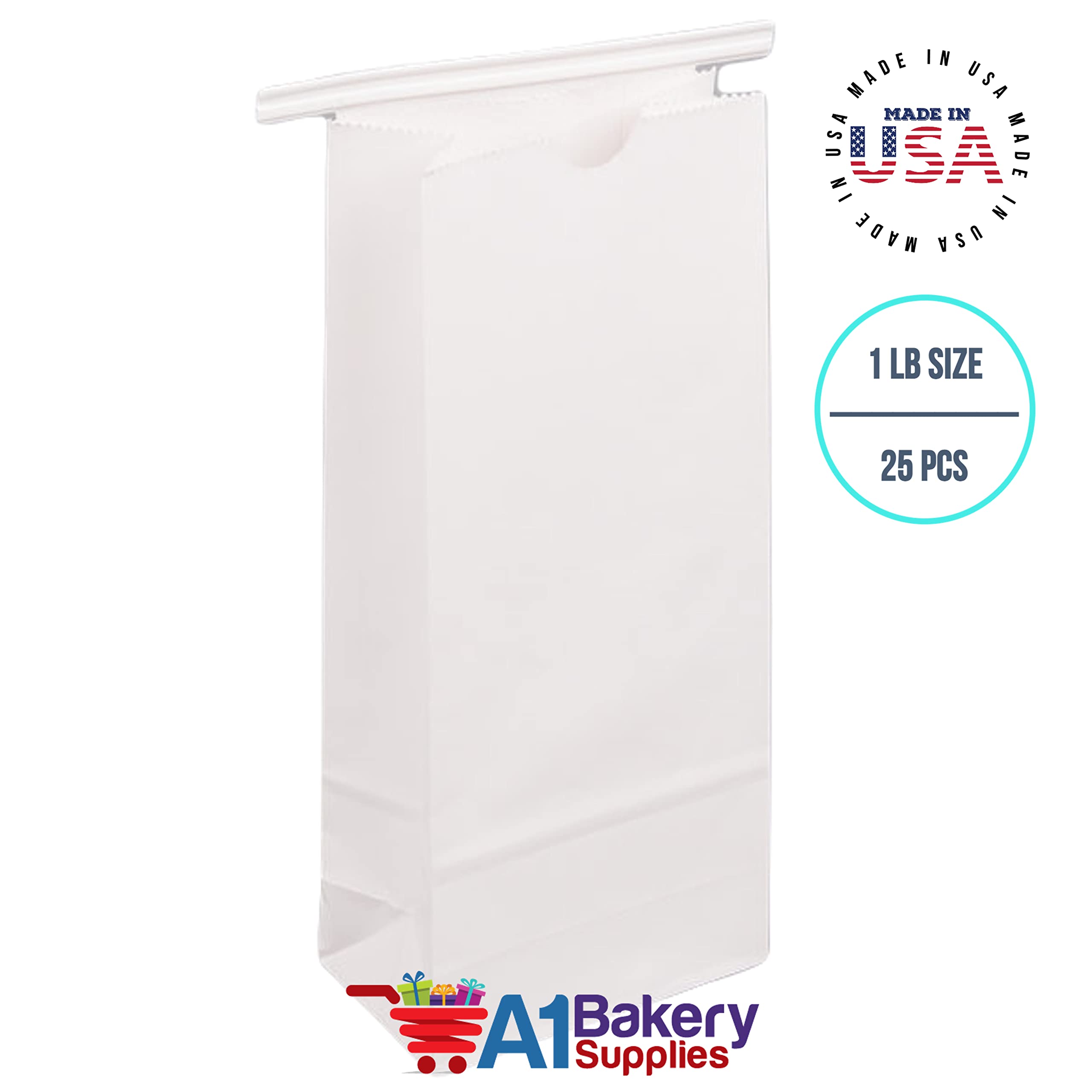 25-Pack 1 LB White Tin Tie Bakery Bags - No Window, Resealable Cookie & Coffee Bags for Freshness - Perfect for Home Baking, Gift Packaging, and Store Display