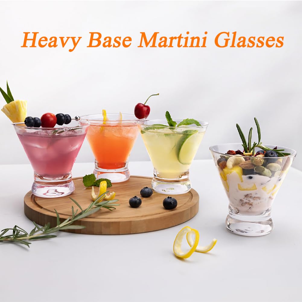 Stemless Martini Glasses Set of 4 - 8oz Cocktail Glasses for Margarita, Wine & Champagne - Durable Barware for Home Entertaining, Parties & Restaurants