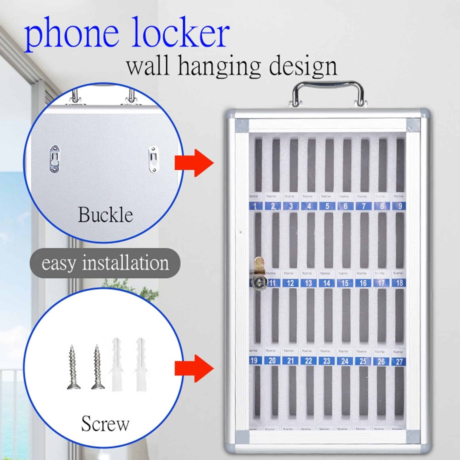 60-Slot Aluminum Alloy Wall Mount Phone Storage Cabinet - Durable Cell Phone Holder & Locker Organizer for Schools, Businesses, Offices & Retail Stores - Perfect for Classroom Management, Employee Device Storage & Customer Phone Security