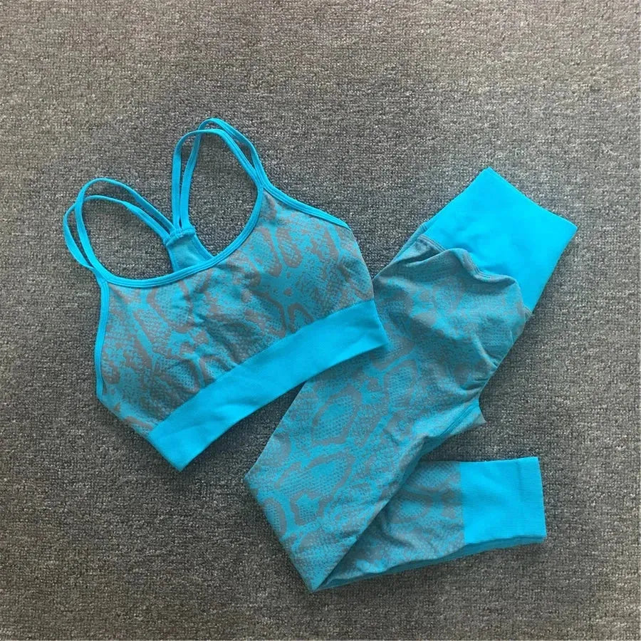 1PCS Women's Snake Print Seamless Yoga Set - Scrunch Tracksuit, Workout Gym Leggings & Running Pants for Women | High Waisted Fitness Outfit for Yoga, Gym, Running & Lounge Wear