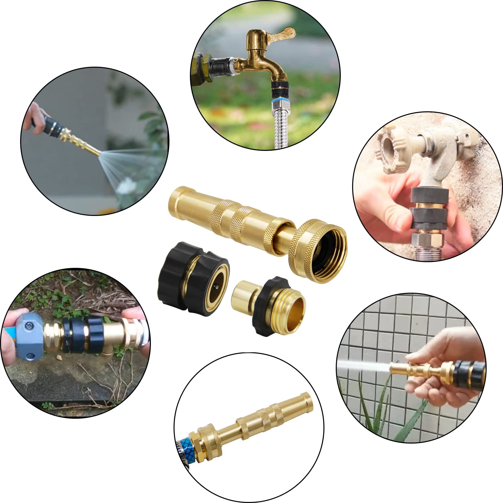 Heavy Duty Solid Brass Quick Connect Garden Hose Nozzle - 4