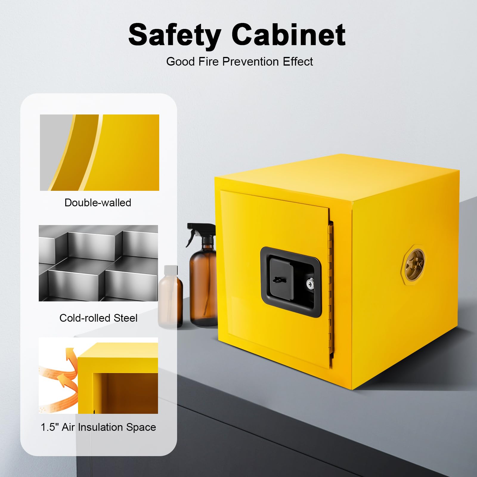 2 Gallon Flammable Storage Cabinet - Fireproof Hazardous Material Cabinet for Gasoline, Chemicals & Solvents | Heavy Duty Cold Rolled Steel Safety Cabinet with Welded Construction | OSHA Compliant for Workshop, Garage, Laboratory & Home Use (7.5L/2Gal)