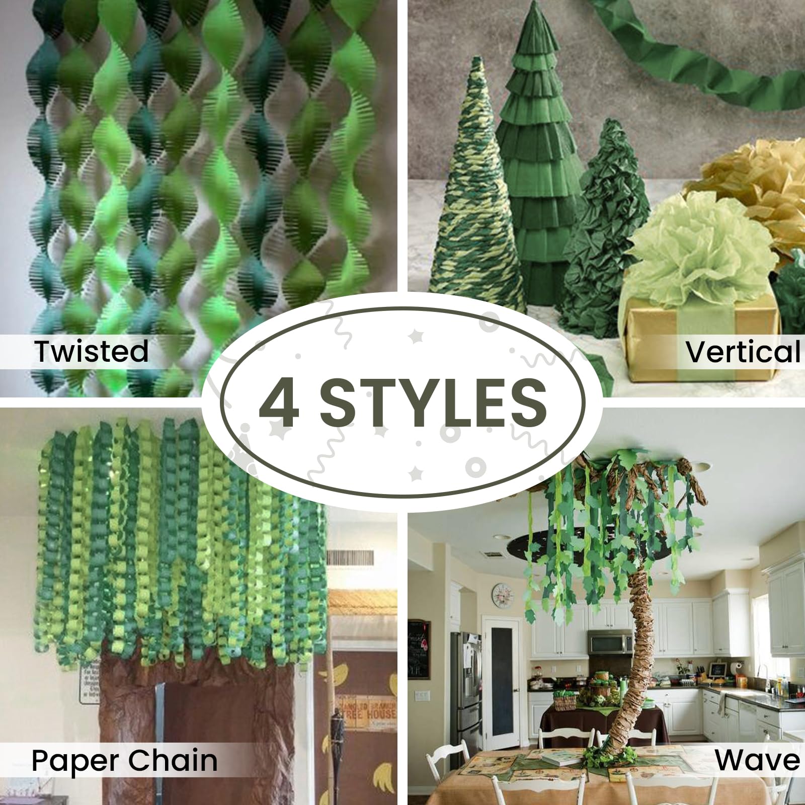 PartyWoo Crepe Paper Streamers - 10 Rolls (820ft Total) Green & Gold Decorative Streamers for Birthday, Christmas & Party Decorations - Perfect for DIY Backdrops, Ceiling Decor & Photo Booth Props (1.8