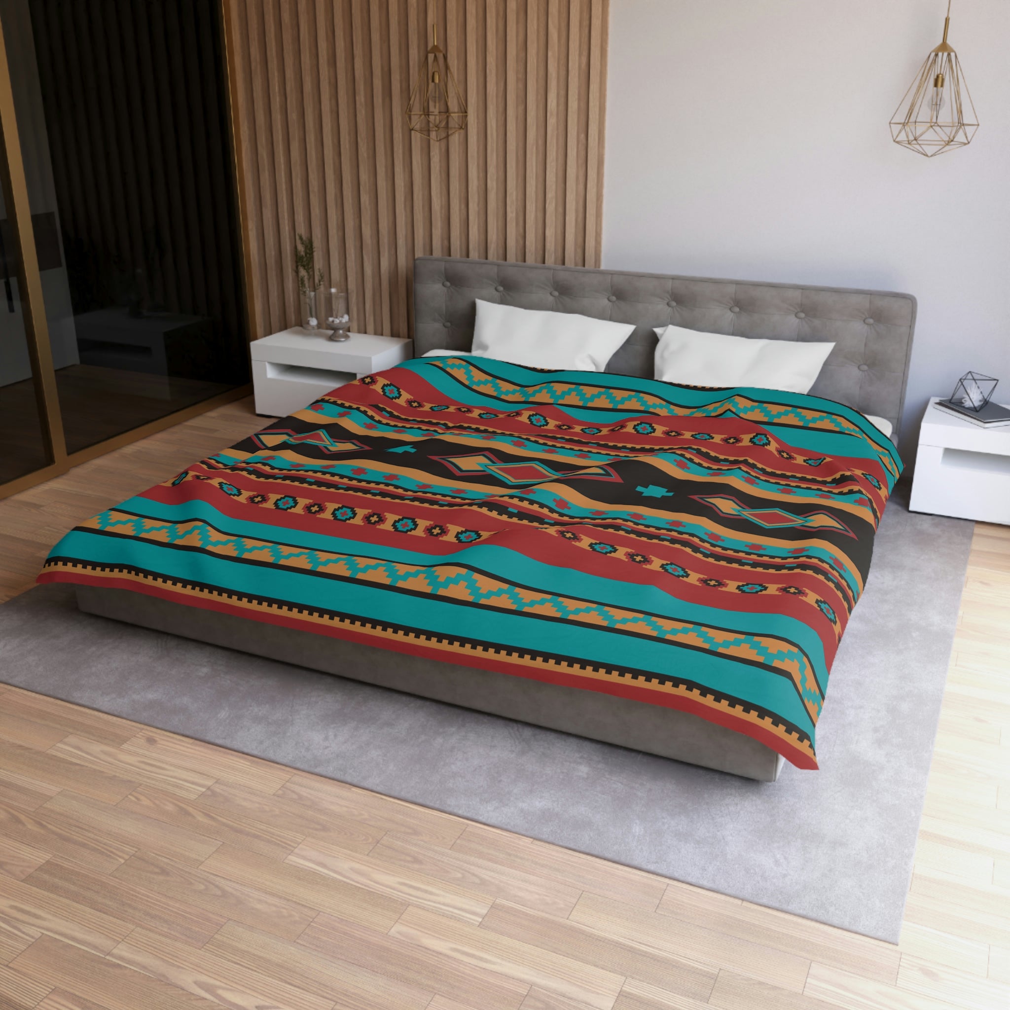 Southwestern Microfiber Duvet Cover - Desert Jewel Pattern Rustic Bedding Set for Queen/King Size - Soft Breathable Bedroom Decor for Cozy Cabin, Farmhouse or Boho Chic Home