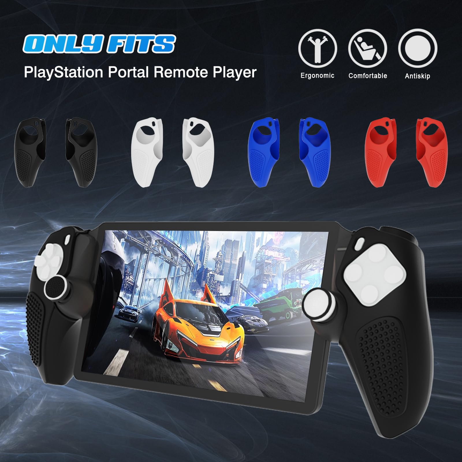 DLseego Silicone Protective Case Cover for PlayStation Portal Remote Player & PS5 Console - Soft Hand Grip Handle Shell Protector with 4PCS Thumb Grips Caps Accessories Kit (Black) | Perfect for Gaming Sessions, Travel Protection & Enhanced Grip Comfort
