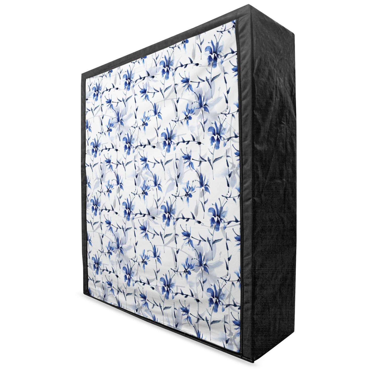 Ambesonne Japanese Portable Fabric Wardrobe with Ink Painting Floral Design - 59 Inch Blue Clothing Organizer with Shelves for Bedroom, Closet Storage & Travel Use