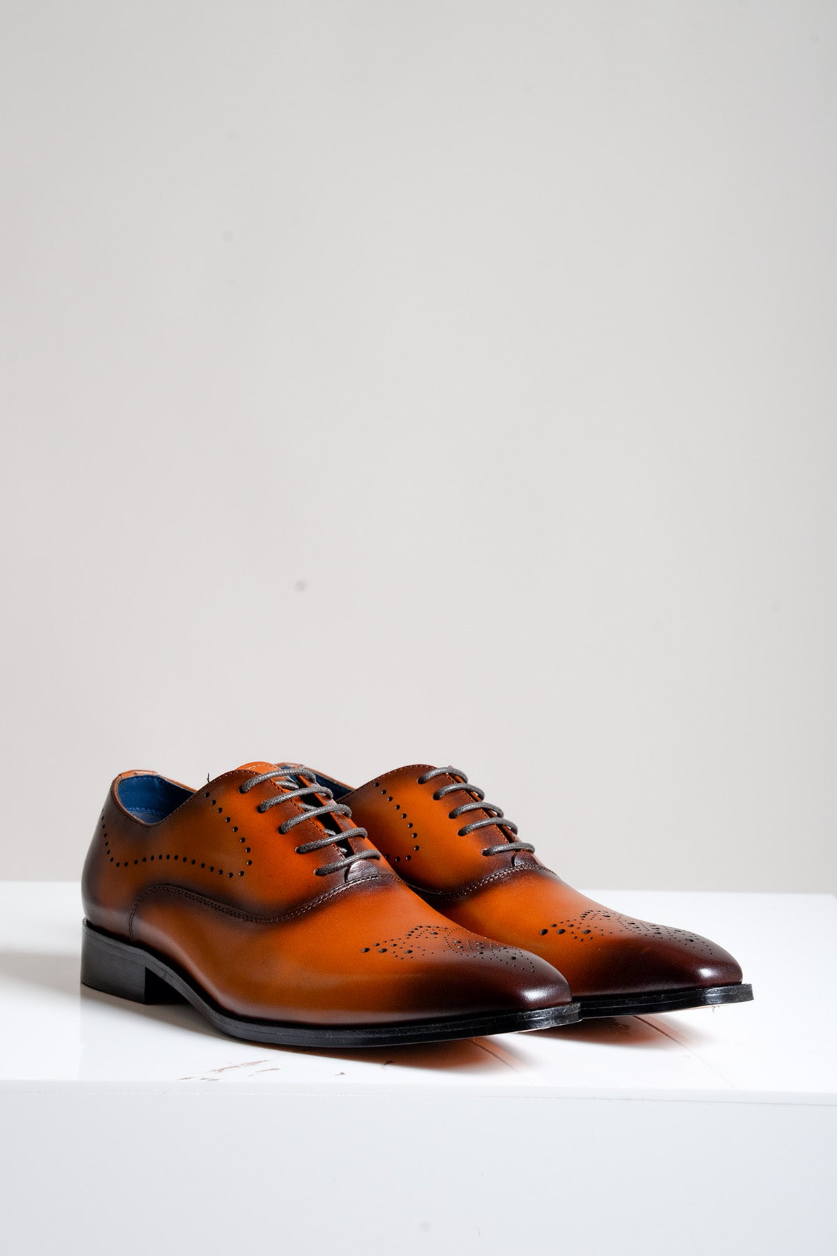 JAKE Men's Tan Leather Oxford Shoes with Contrast Stitching - Stylish & Comfortable for Business, Casual, and Formal Occasions