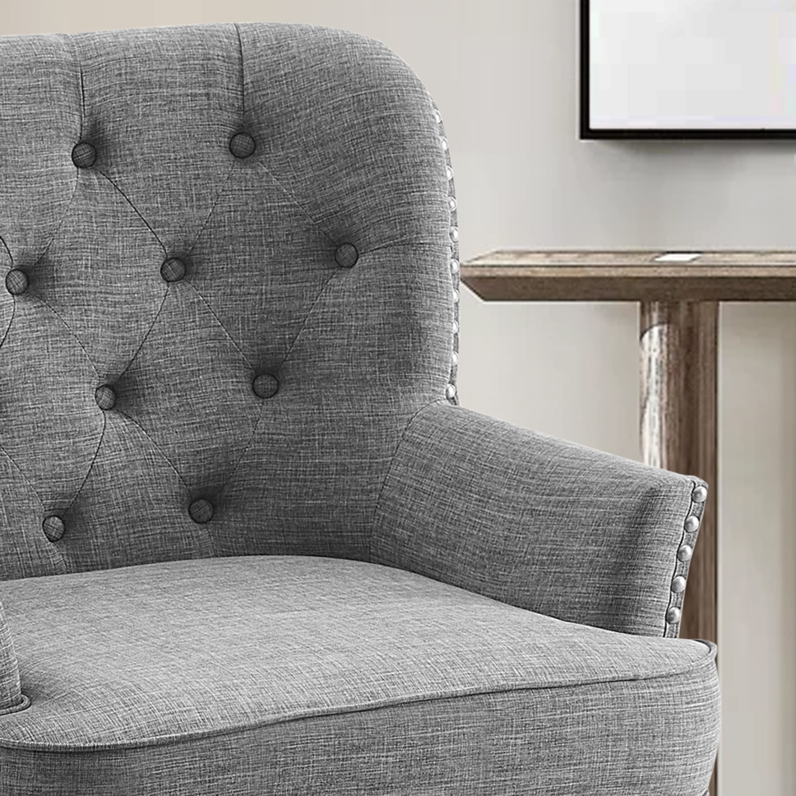 Rosevera Mid-Century Modern Accent Chair with Ottoman Set - Upholstered Armchair for Living Room or Bedroom - Comfortable Reading Chair with Footrest, Small Lounge Chair in Grey - Perfect for Relaxing, Reading & Home Decor