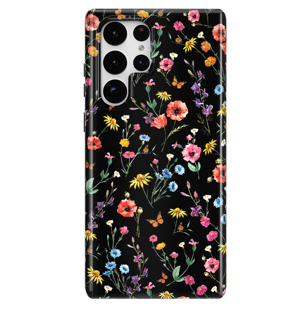 Samsung Galaxy Phone Case with Black Wildflower Design - Durable Protective Cover for Everyday Use, Travel & Outdoor Activities