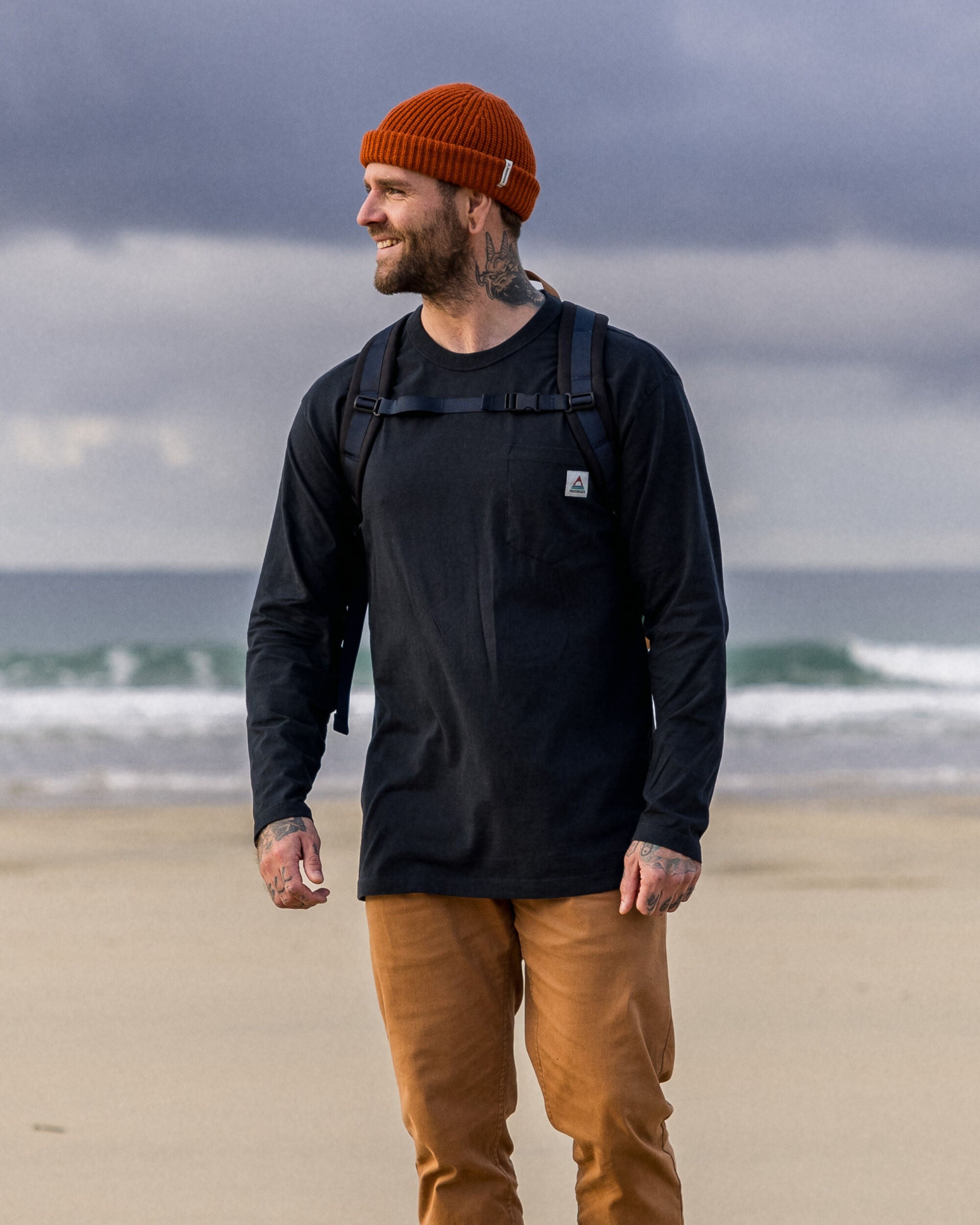 Heritage Recycled Relaxed Fit Long Sleeve T-Shirt for Men - Soft Cotton Eco-Friendly Casual Shirt - Black - Perfect for Everyday Wear, Outdoor Activities & Layering