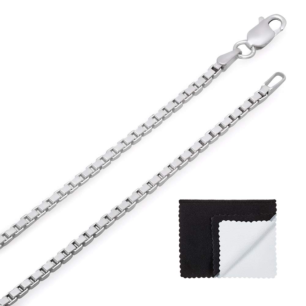 2.3mm Solid .925 Sterling Silver Square Box Chain Necklace for Women - Durable & Hypoallergenic Jewelry Gift with Free Gift Box - Perfect for Everyday Wear, Parties & Special Occasions