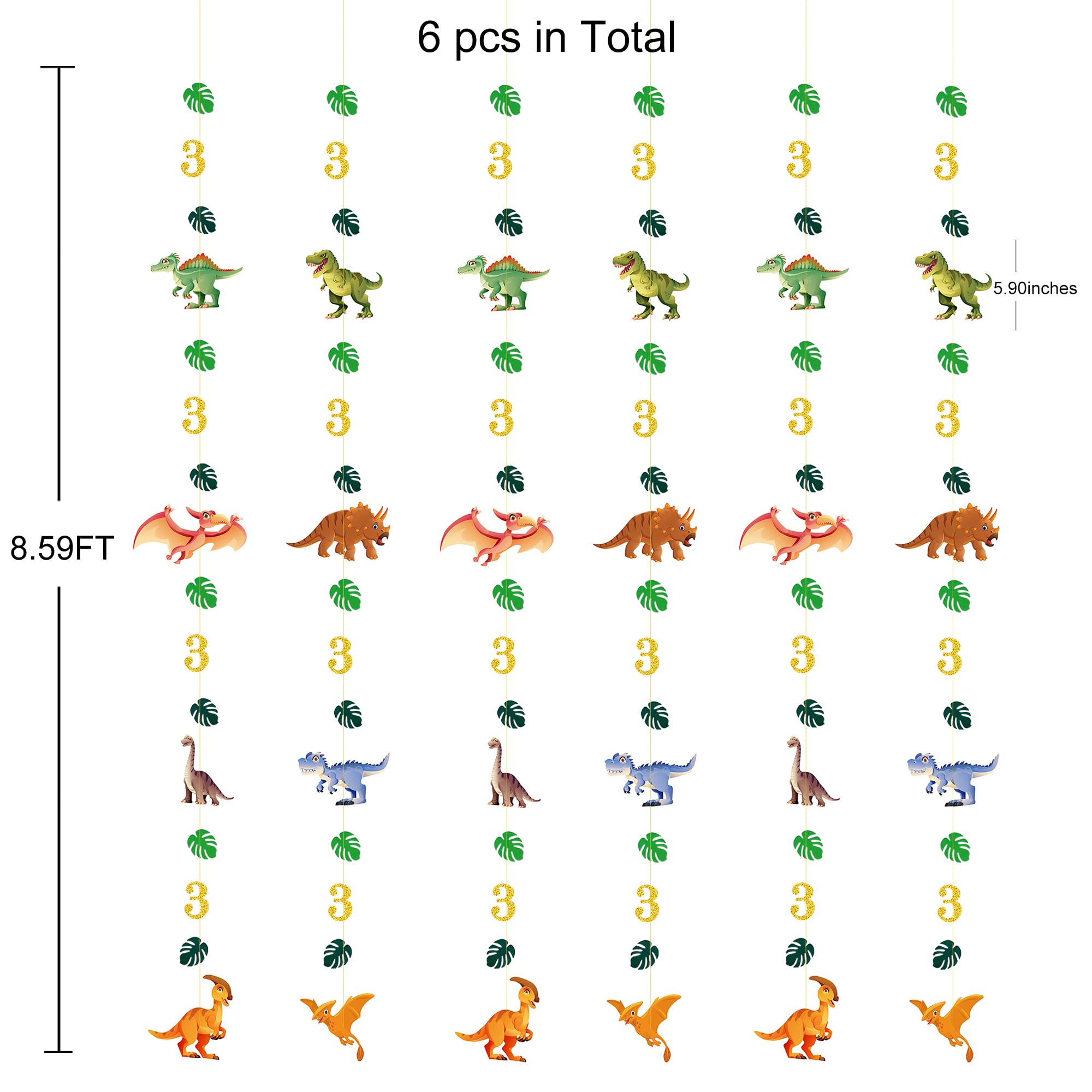 52Ft Dinosaur Themed 3rd Birthday Party Decorations Set - Dino Banner, Garland, Streamers & Backdrop for Boys Kids Jurassic World Party Supplies | Perfect for Indoor/Outdoor Birthday Celebrations, Baby Showers & Themed Events
