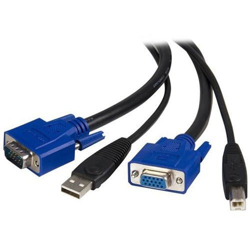 2 in 1 USB KVM Switch Cable - Keyboard Video Mouse Sharing for 2 Computers - HD15 4-Pin USB Type B to Type A - 1.8M/6ft - Perfect for Home Office & Dual PC Setup