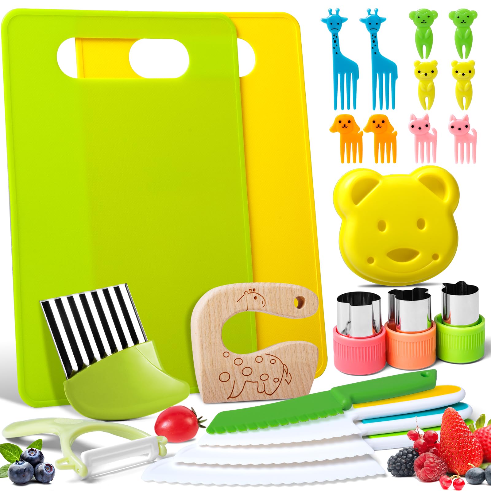23-Piece Kids Cooking Set - Safe Kitchen Tools for Toddlers & Children with Cutting Board, Kid-Safe Knives, Peeler & Sandwich Cutters - Fun Real Cooking Experience for Boys & Girls - Perfect for Pretend Play, Cooking Classes & Family Bonding Time