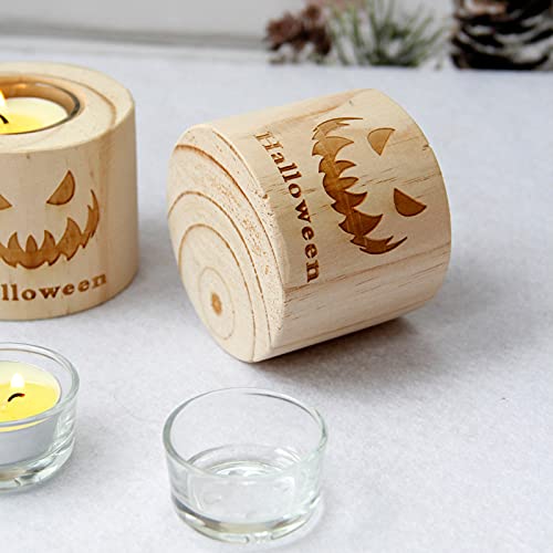 Handmade Personalized Pumpkin Print Glass & Wooden Candle Holder - Halloween Home Decor Cylindrical Candle Stand (Style 1) | Perfect for Fall Centerpieces, Thanksgiving Table Settings & Spooky Party Decorations