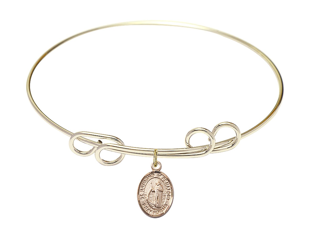 F A Dumont 8 Inch Round Double Loop Bangle Bracelet with St. Raymond of Penafort Charm - Elegant Religious Jewelry for Women, Perfect for Church, Weddings & Special Occasions