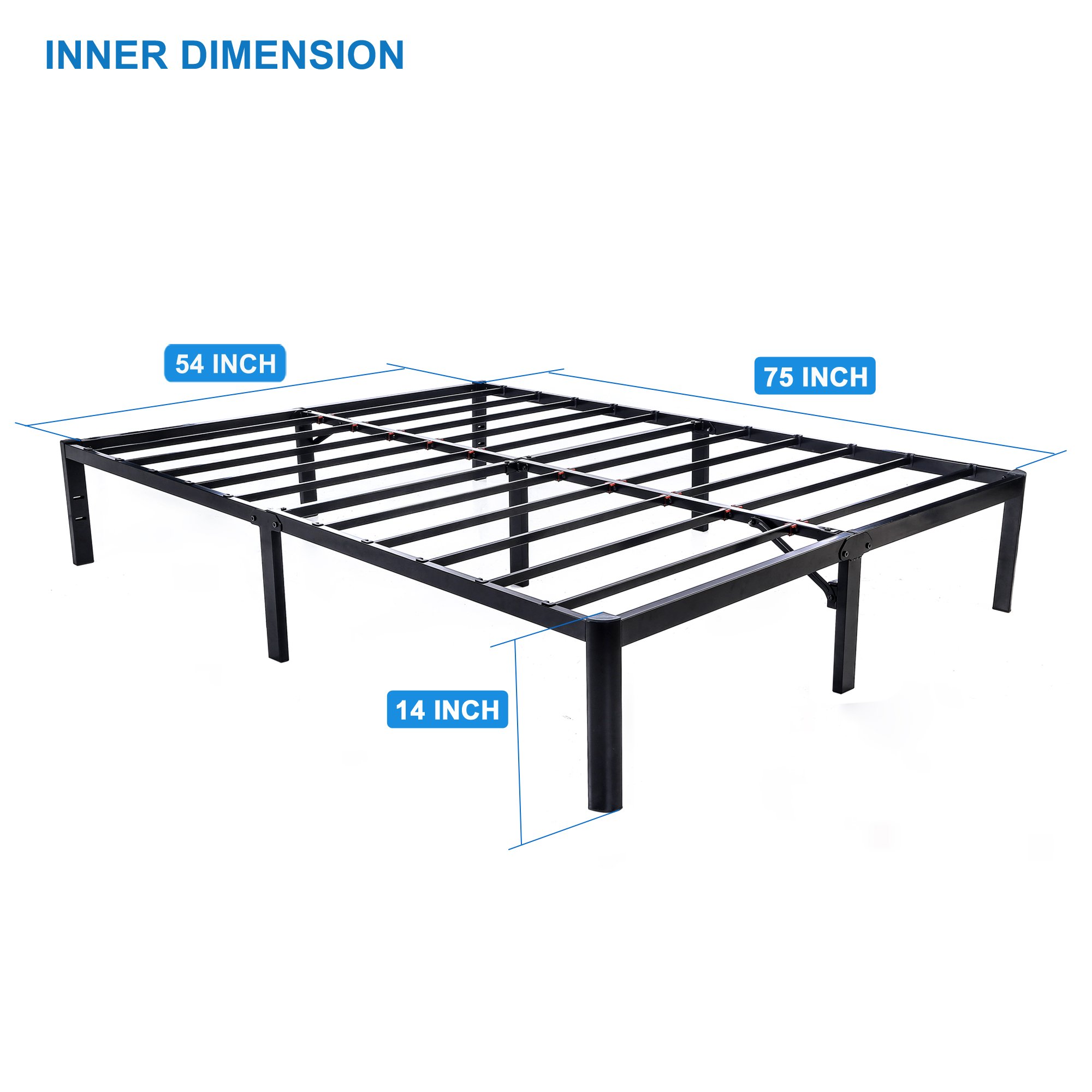 V&LX 14 Inch Tall Steel Slat Bed Frame - Sturdy Platform Bed with Box Spring Replacement - Perfect for Modern Bedrooms & Guest Rooms