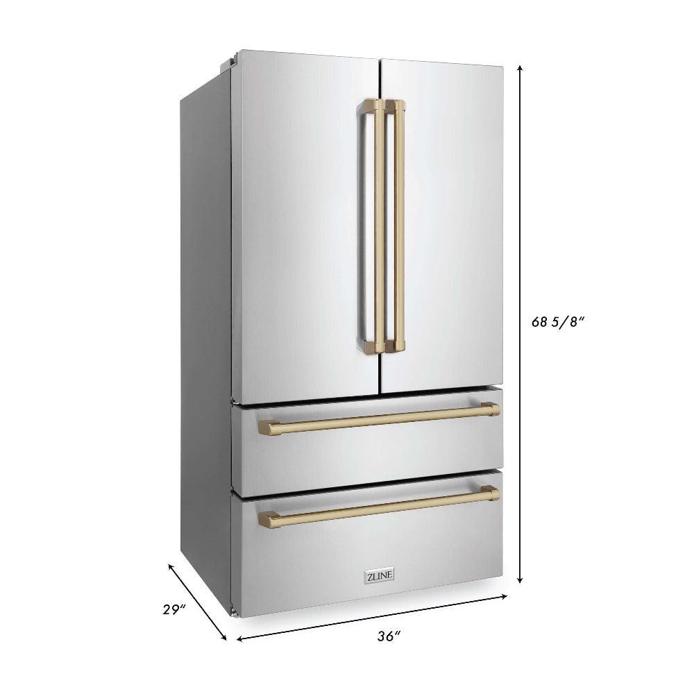 ZLINE Autograph Edition 30-inch Stainless Steel Dual Fuel Range Kitchen Package with Range Hood, Dishwasher & Refrigerator - Champagne Bronze Accents (4KAPR RARHDWM30 CB) | Premium Kitchen Appliances for Modern Homes & Professional Chefs