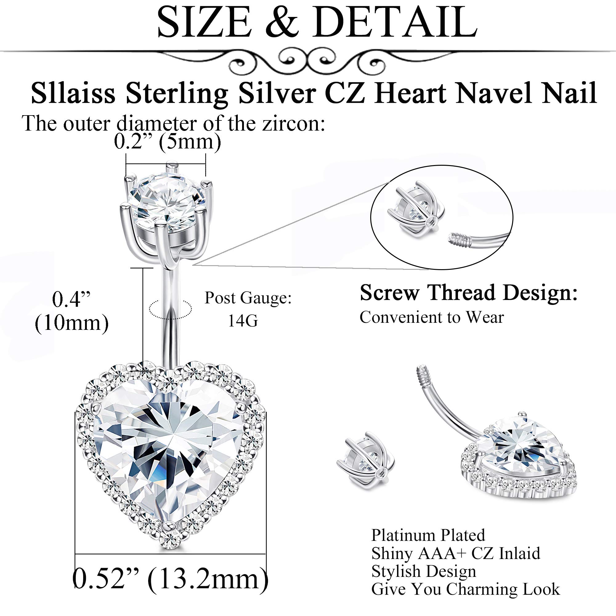 925 Sterling Silver Heart Belly Button Rings for Women & Men - CZ Love Navel Barbell Studs - 14G Body Piercing Jewelry - Perfect for Everyday Wear, Parties & Special Occasions