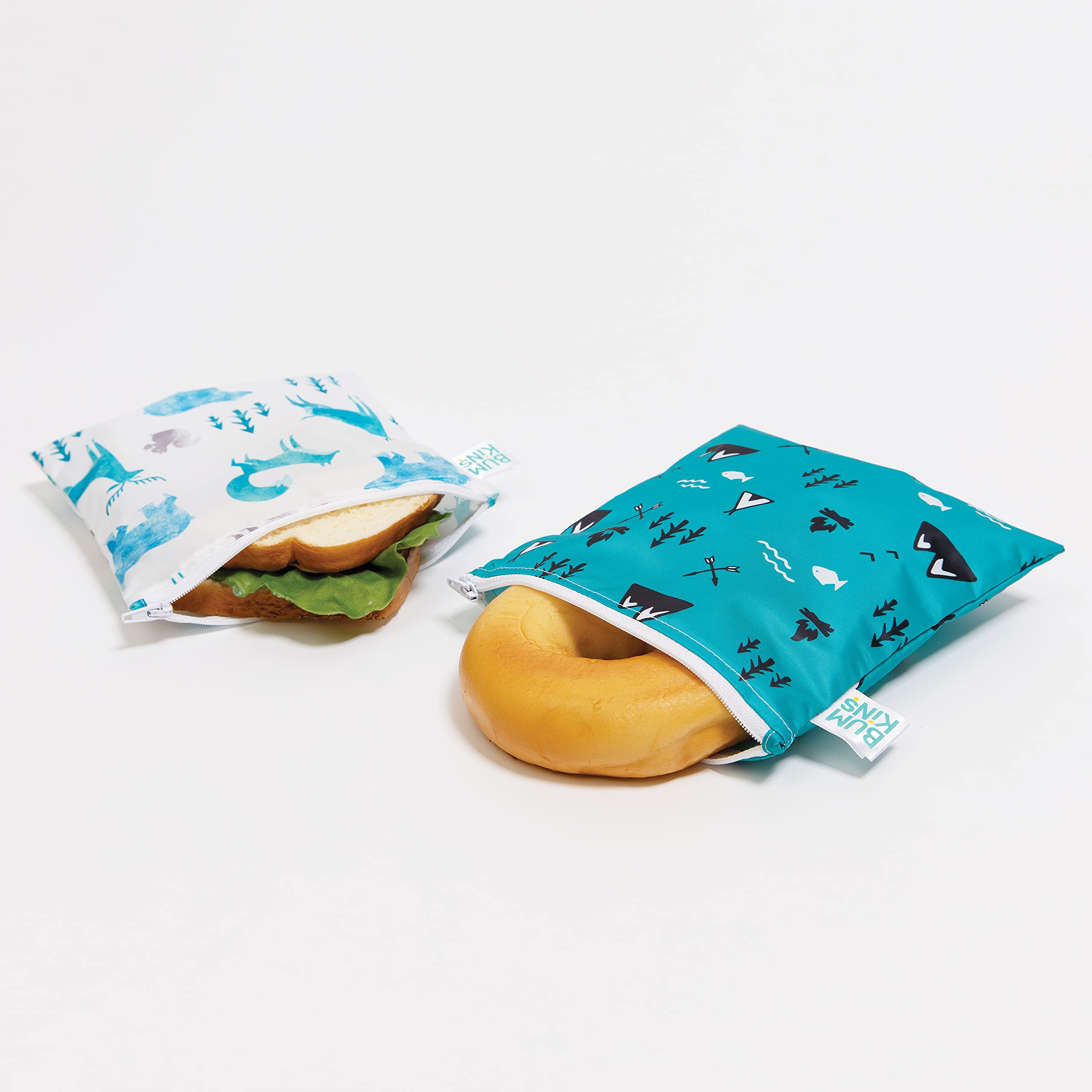 Bumkins Reusable Sandwich Bags & Snack Bags - Washable Fabric Food Storage, BPA Free, Eco-Friendly (7x7 Inches, Wildlife & Outdoor Design, Pack of 2) - Perfect for School Lunches, Picnics, and Travel Snacks