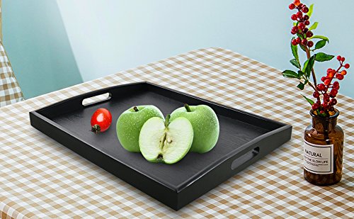 Premium DILLMAN Large Black Wooden Serving Tray - Rectangle Food & Butler Tray with Handles for Breakfast, Dining & Entertaining (Set of 2: Large + Small) - Perfect for Parties, Brunch & Home Decor