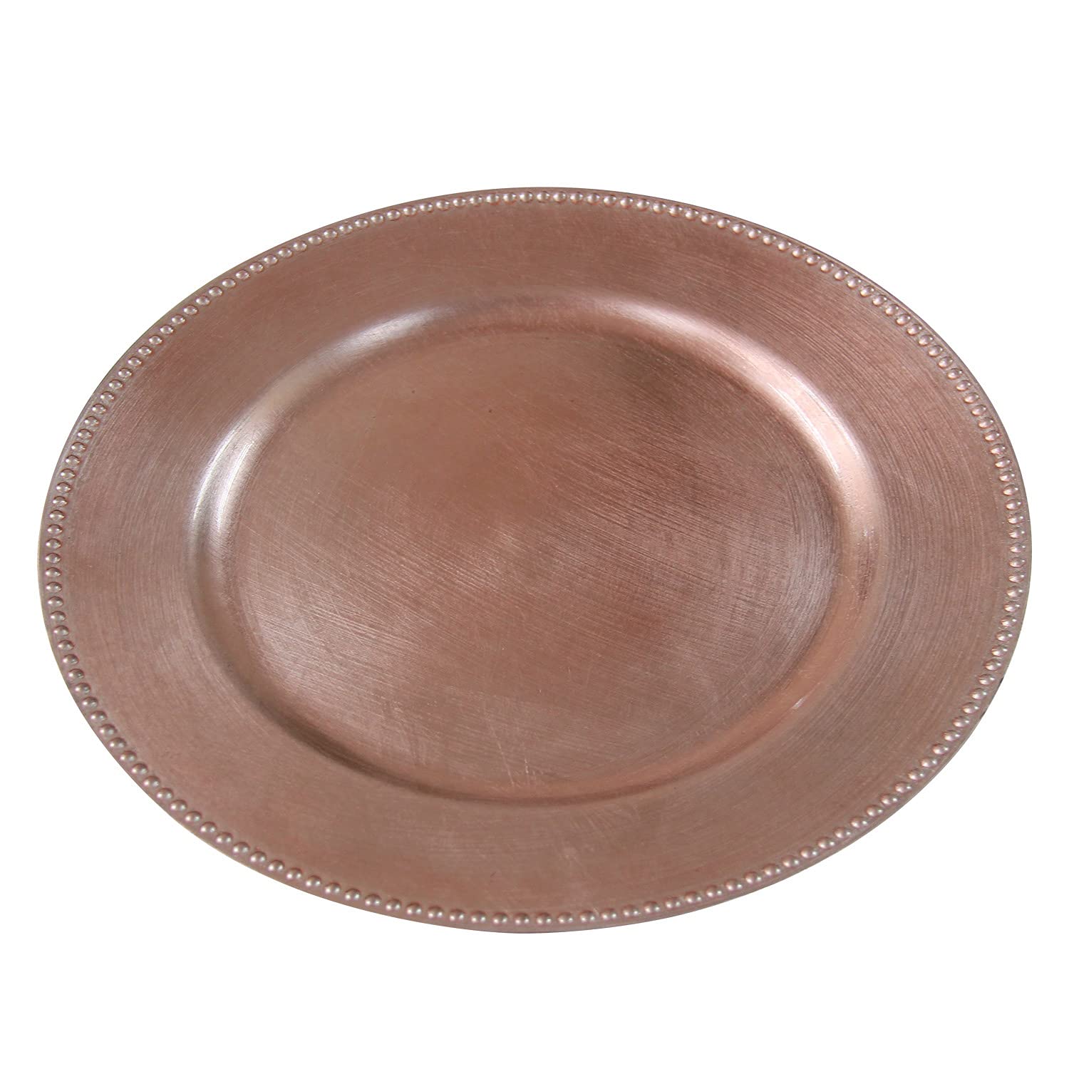 Rose Gold Plastic Beaded Charger Plates - Set of 12, 13 Inch Round Metallic Wedding & Party Decorations - Elegant Table Setting for Bridal Showers, Anniversaries & Special Events