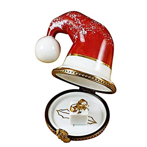 Christmas Santa Hat with Gift Limoges Box - Perfect Holiday Decoration & Collectible Gift for Xmas Tree, Party, and Festive Home Decor