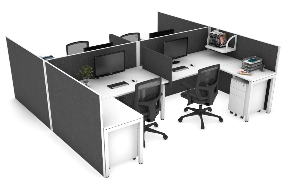 Quadro Square Legs 4-Person Corner Workstation - H Configuration White Frame (1800L x 1800W with Cable Management) - Perfect for Office, Conference Room & Collaborative Workspaces