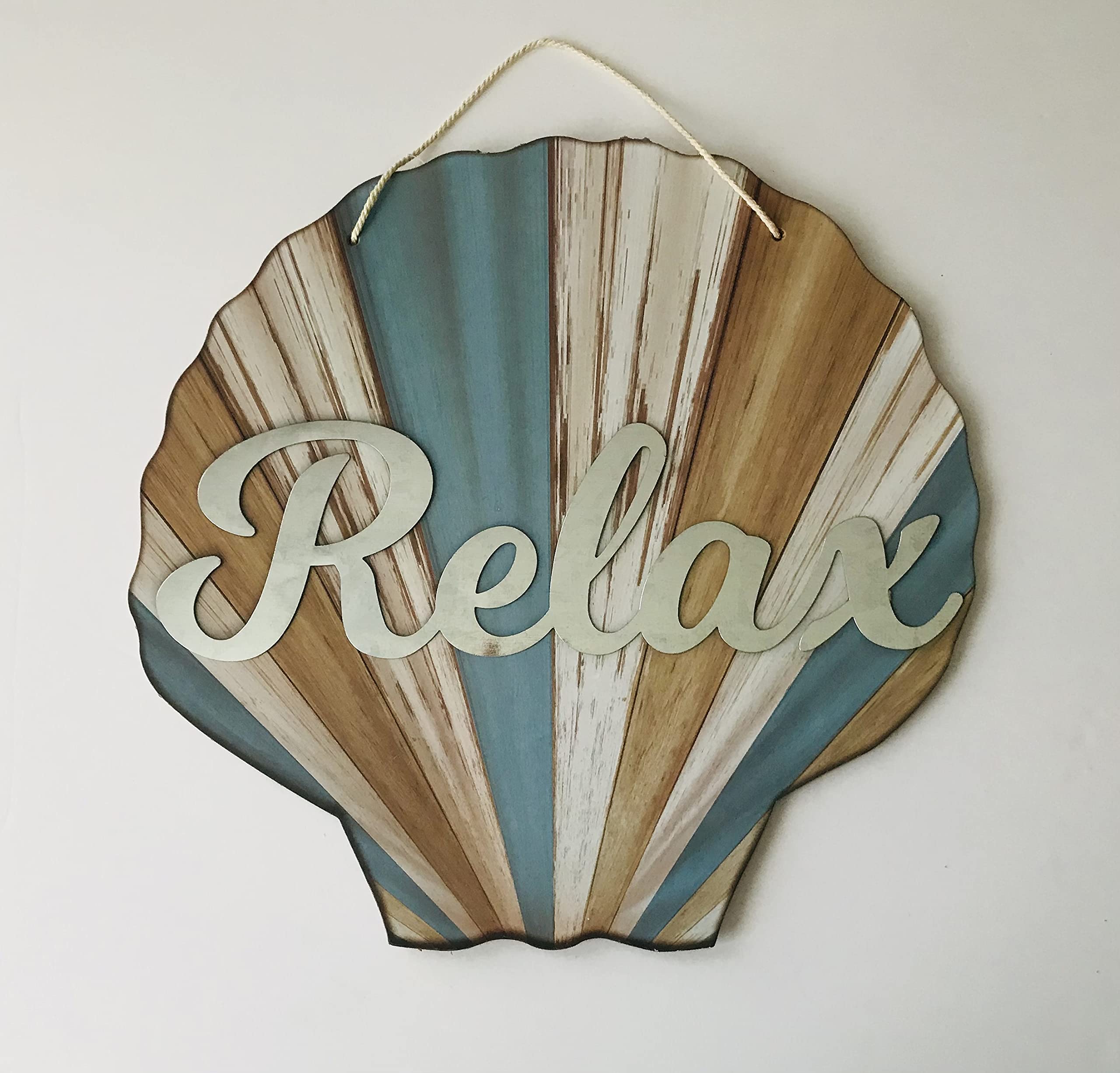 Seashell Wood Wall Hanging - Nautical Home Decor for Beach Weddings & Parties