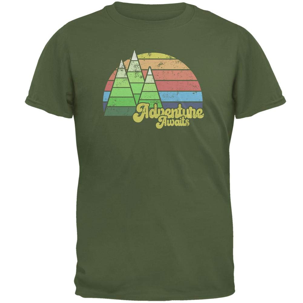 Retro Adventure Hiking Camping T-Shirt for Men - Military Green for Outdoor Trekking