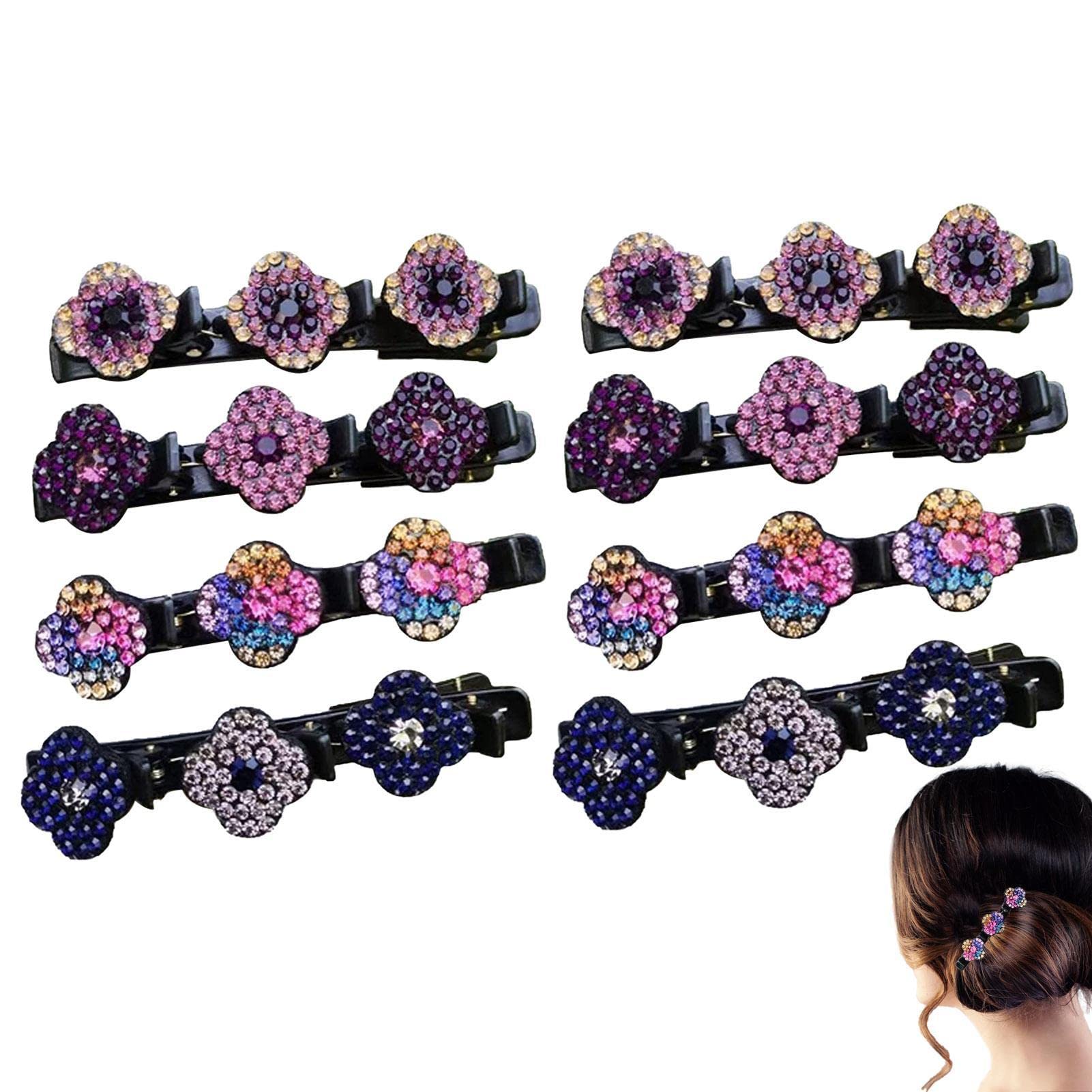 Sparkling Rhinestone Hair Clips for Women - Crystal Flower Braided Hairpins with Duckbill Clip, Elegant Side Hair Accessories for Parties, Weddings & Daily Wear