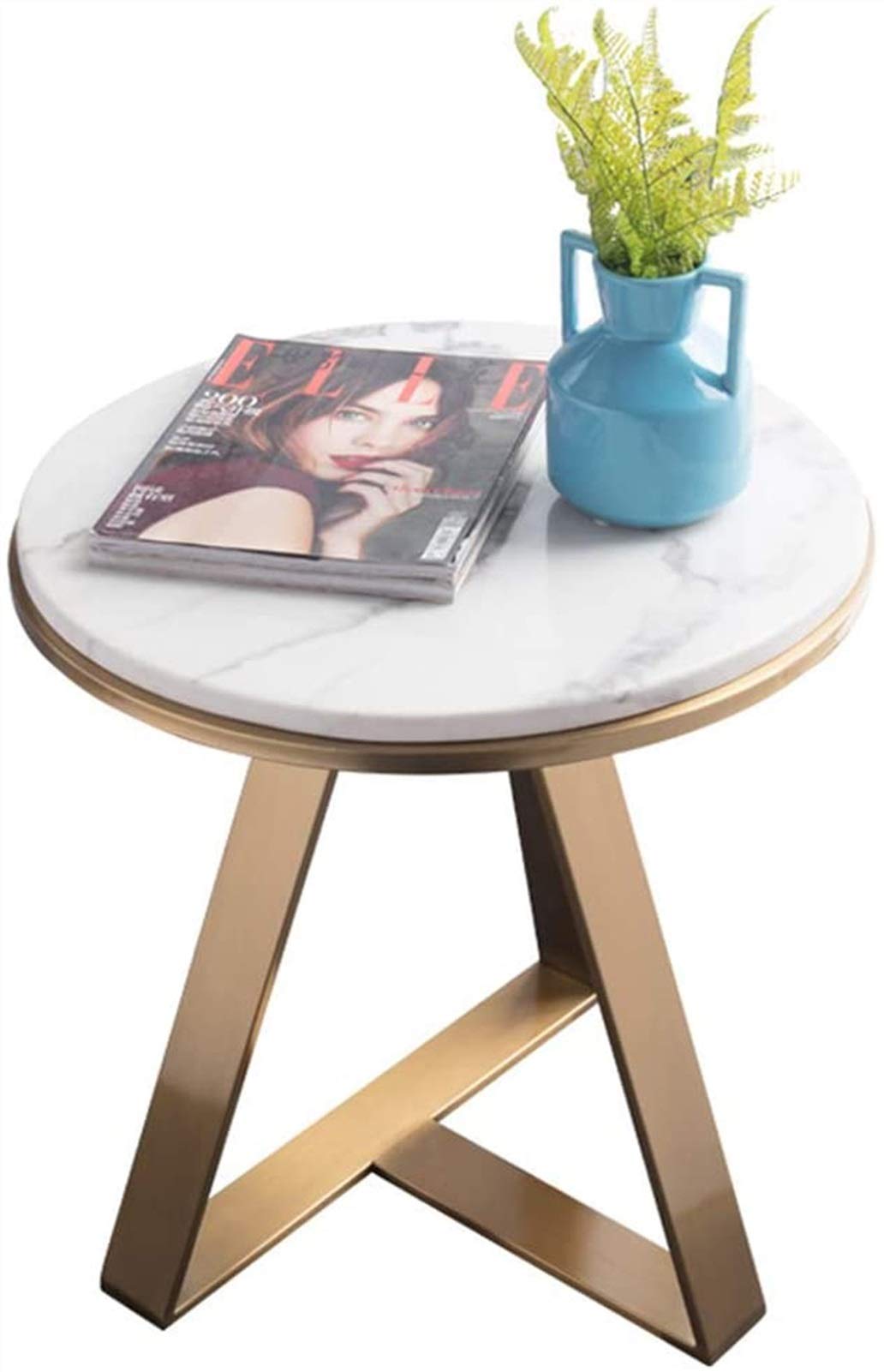 Mid Century Modern Side Table - Gold Metal Base Coffee Table, End Table, or Dining Table for Living Room & Lounge - 50 x 40 cm - Perfect for Small Spaces, Apartments & Home Décor