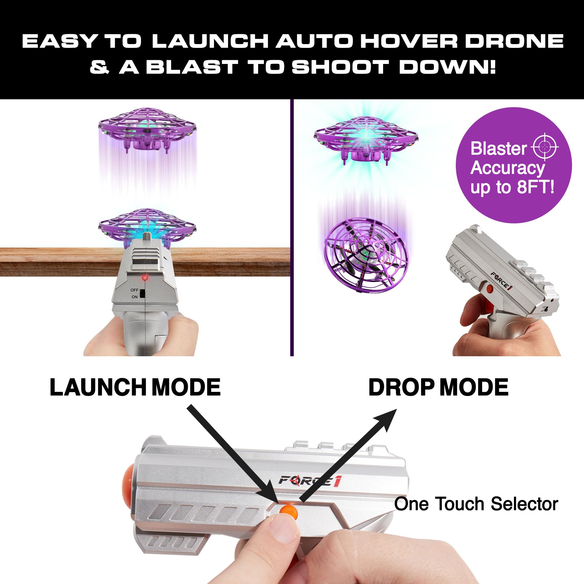 Force1 Scoot Skeet 3pk Mini Drone Set with LED Toy Gun - Electronic Shooting Target Game for Kids & Adults, Indoor Flying Ball Toys (Purple/Green) - Perfect for Birthday Gifts, Family Game Nights & STEM Learning Activities