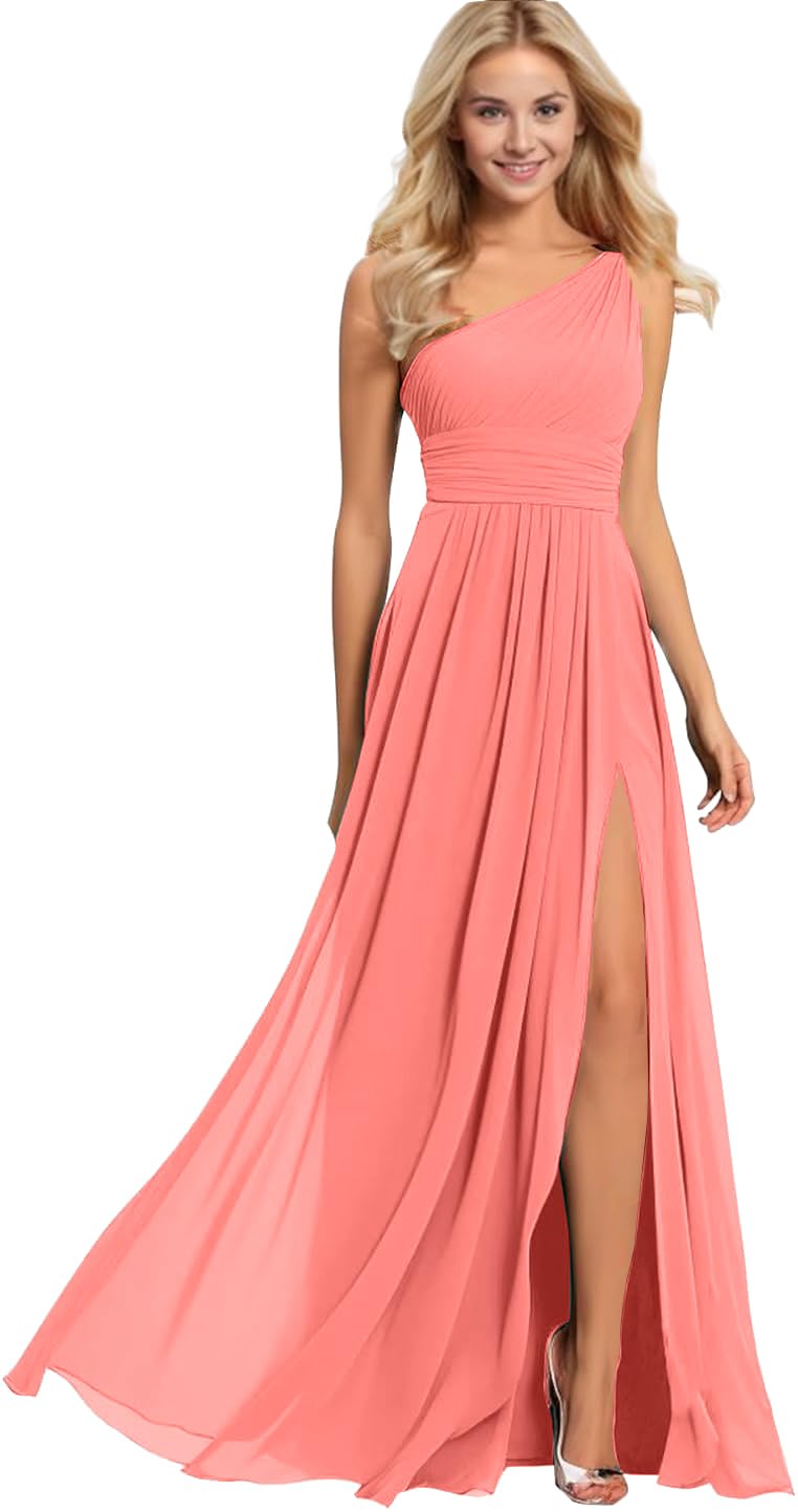 Elegant One Shoulder Chiffon Bridesmaid Dresses for Weddings 2024 - Long Formal Gowns for Women - Perfect for Wedding Parties, Receptions & Special Occasions