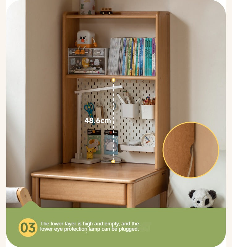 Solid Wood Beech Rubber Children's Study Desk with Bookshelf - Perfect for Kids' Bedroom, Homeschooling & Reading Nook