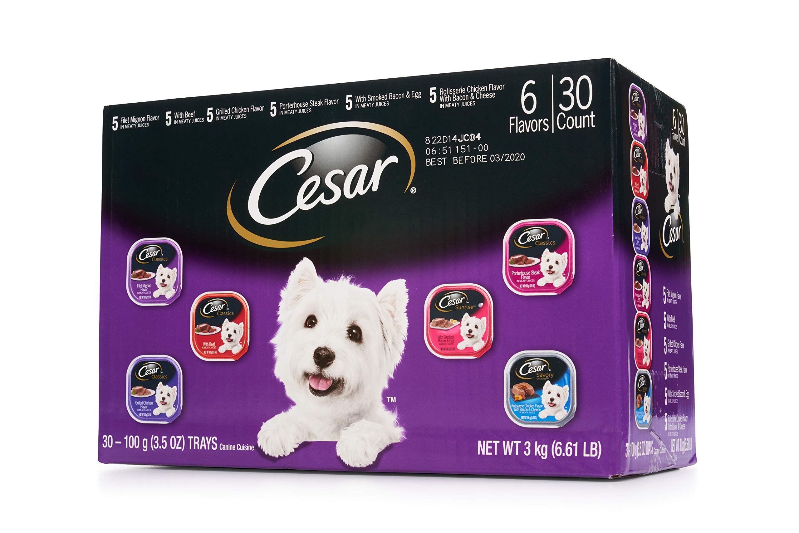Premium Cesar Canine Cuisine Wet Dog Food Variety Pack - 30 Count (6.61 lbs) | Meaty Juices Flavor | Perfect for Small Breeds & Senior Dogs | Ideal for Mealtime, Training Treats & Food Toppers