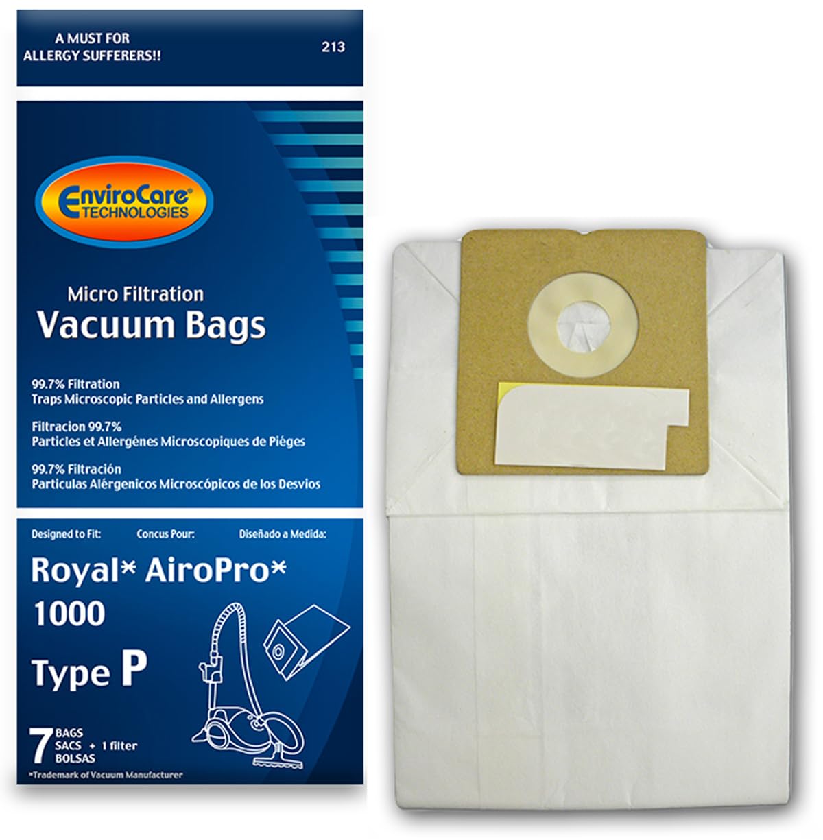 EnviroCare Replacement Micro Filtration Vacuum Bags - 7 Bags & 1 Filter - Compatible with Royal AiroPro Type P Canisters - Ideal for Home Cleaning, Allergen Reduction & Workshop Dust Control