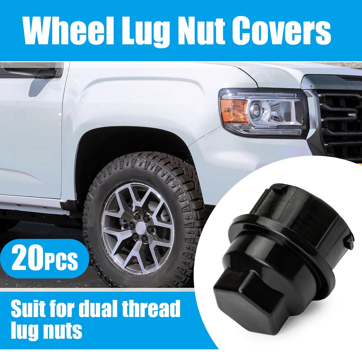 20pcs Black Wheel Lug Nut Cap Covers for Chevrolet Silverado/GMC Sierra (Fits Models 21011331, 9593028, 9593228, 9595120) - Durable Hub Caps for Truck & SUV Wheel Protection & Style Enhancement