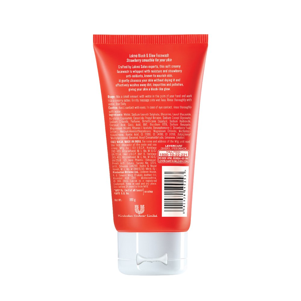 Lakmé Strawberry Creme Face Wash - 100g | Gentle Cleansing for Glowing Skin | Perfect for Daily Skincare Routine & Makeup Removal