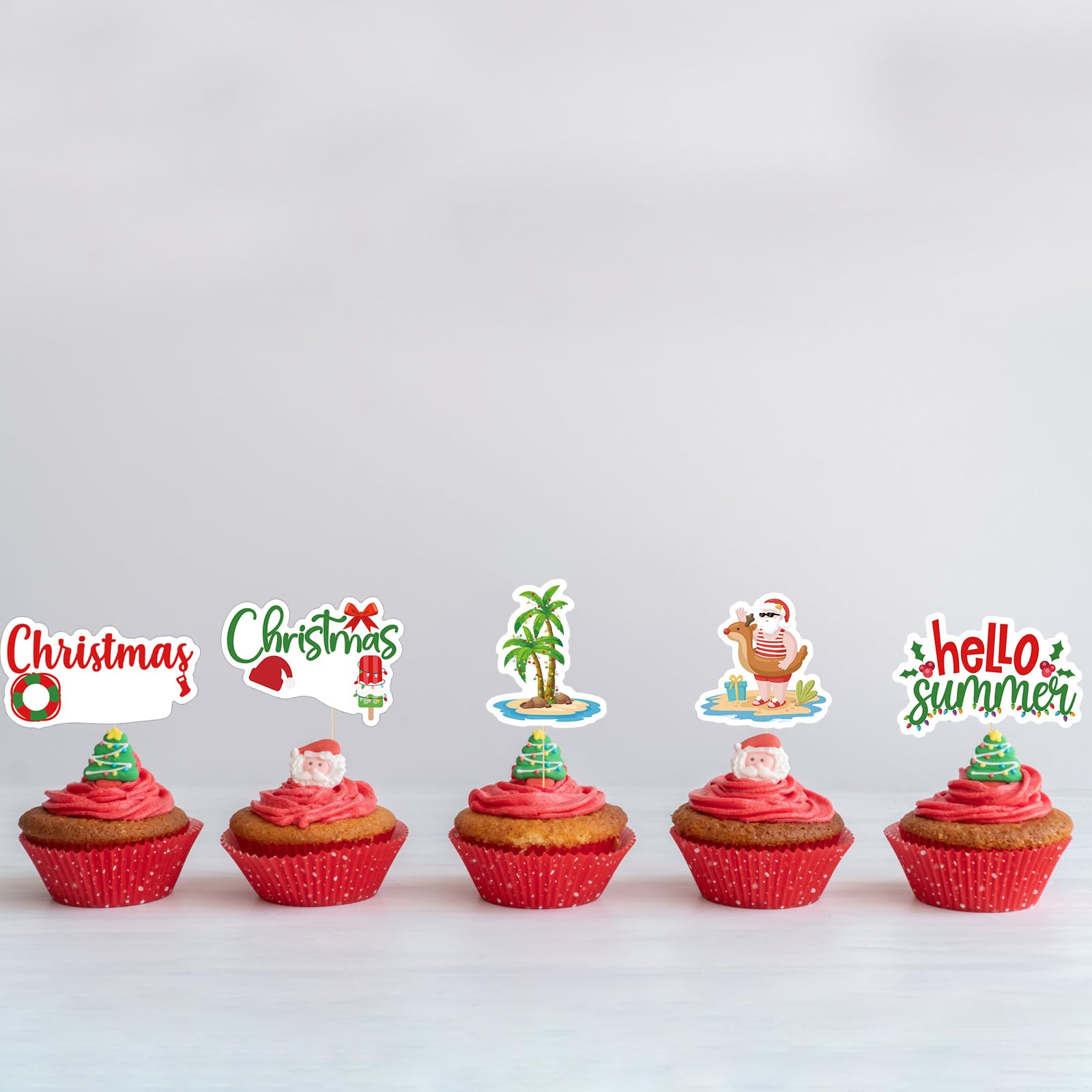 GXSOVSO 24Pcs Summer Christmas Cupcake Toppers - Beach, Luau & Pool Party Decorations | Perfect for Summer BBQs, Holiday Baking & Tropical Themed Celebrations