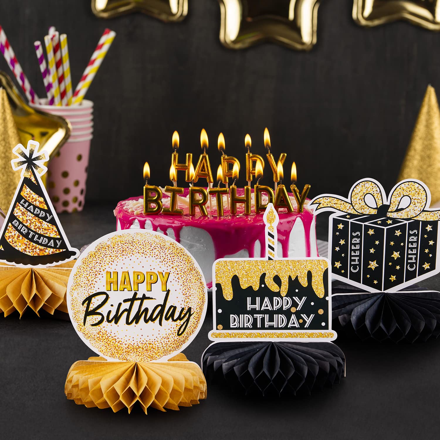 60th Birthday Decorations Set - 8pcs Honeycomb Centerpieces for Table Decor, Photo Booth Props & Party Supplies (Men & Women) - Perfect for Milestone Celebrations, Anniversaries & Retirement Parties