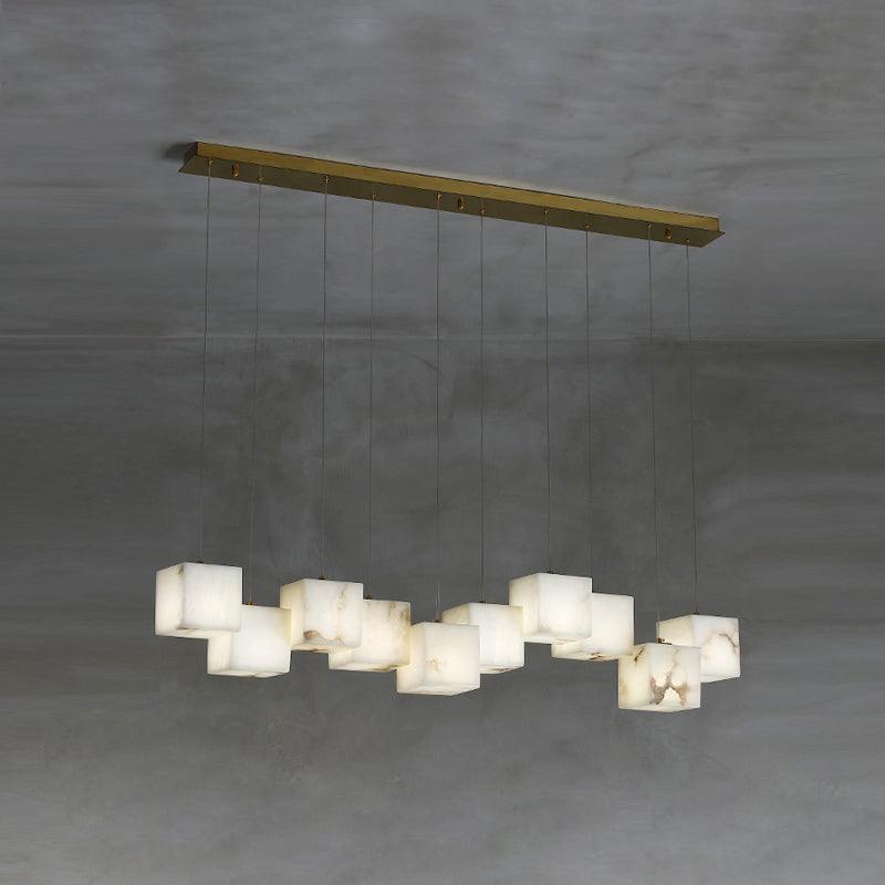 Elegant Alabaster Box Chandelier - Modern Crystal Ceiling Light Fixture for Dining Room, Living Room & Bedroom Lighting