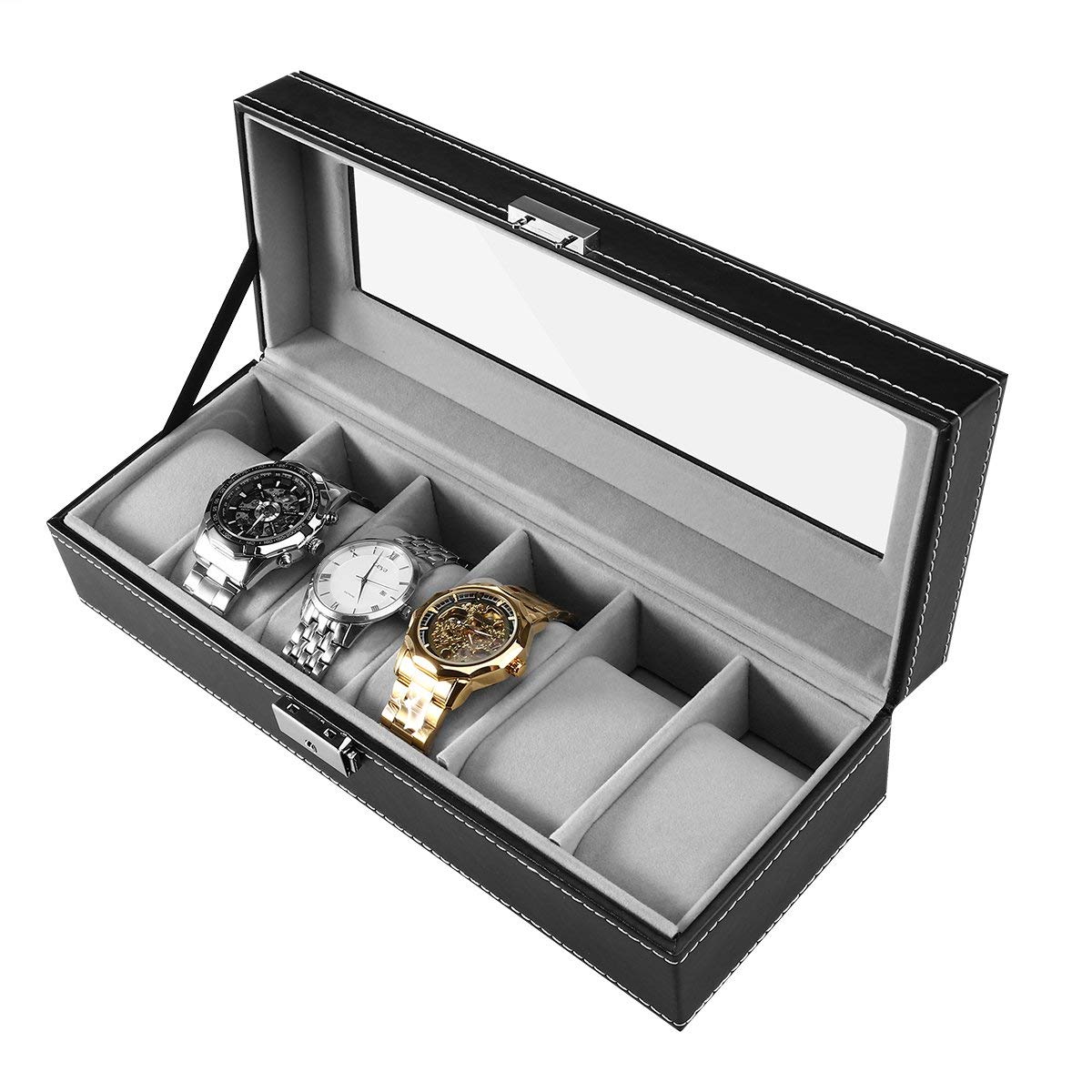 DENVOE 6-Slot Watch Display Storage Box - Premium Watch Organizer for Men & Women - Perfect for Watches, Jewelry, and Bracelet Collections - Ideal for Home, Office, or Travel Use