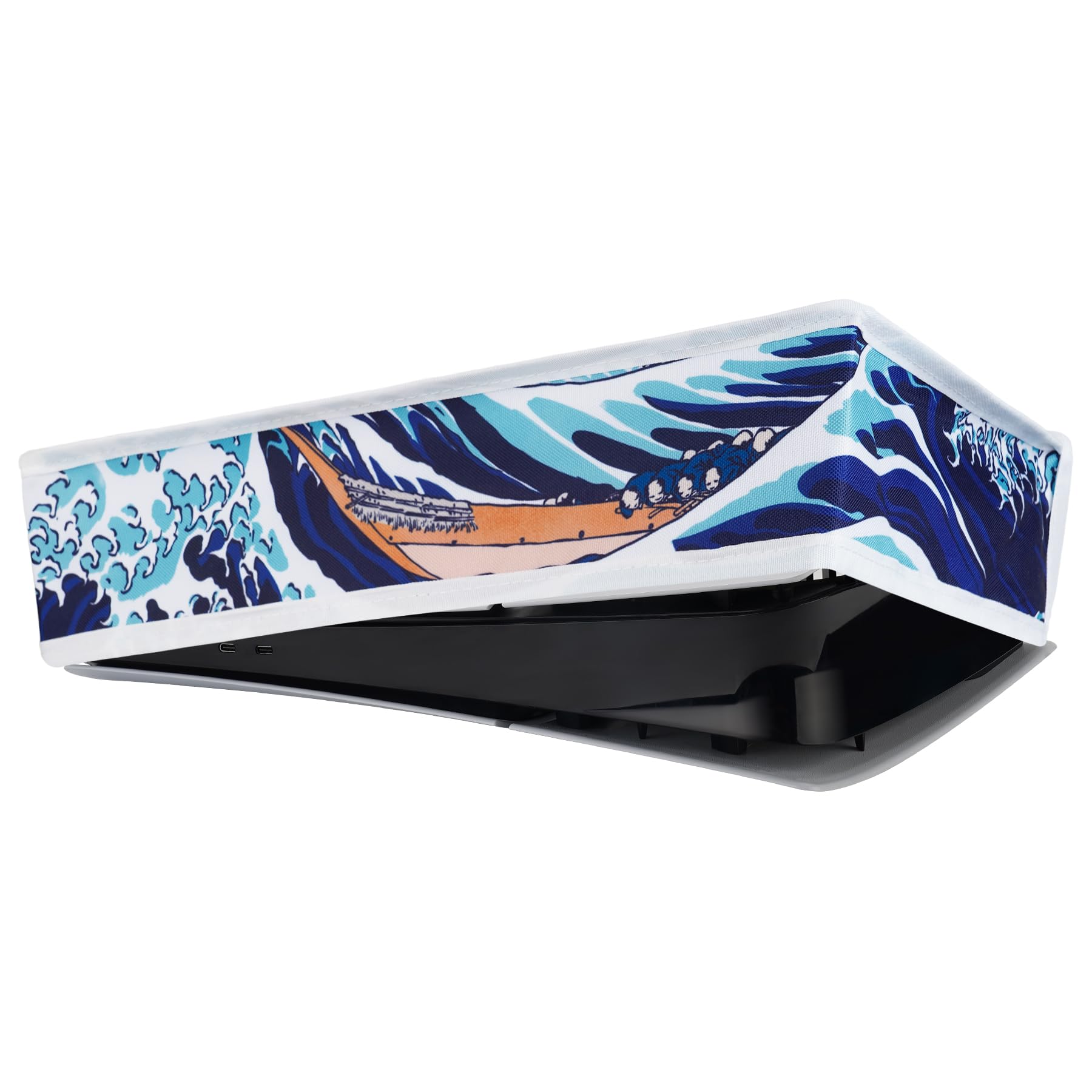PlayVital Horizontal Dust Cover for PS5 Slim Digital Edition (New Smaller Design) - Nylon Dustproof & Waterproof Protector Sleeve for PlayStation 5 Slim Console - The Great Wave Design - Perfect for Gaming Setup Protection & Travel Storage