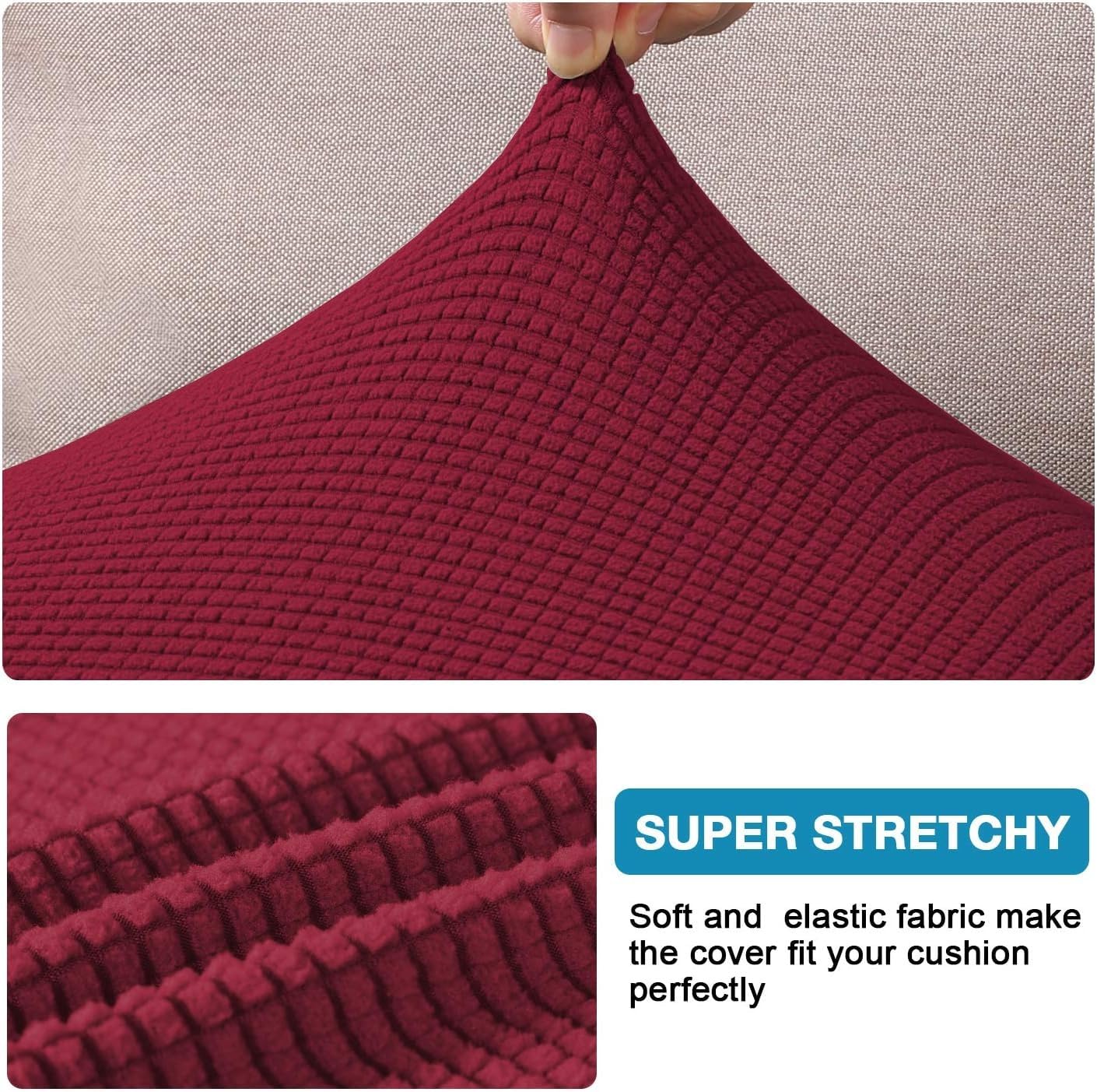 Flamingo P Stretch 2-Piece Sofa Slipcover Set - Washable Couch Covers for 2-Cushion Couches, Stretchable Furniture Protector in Wine Red - Perfect for Living Room, Family Room & Home Decor