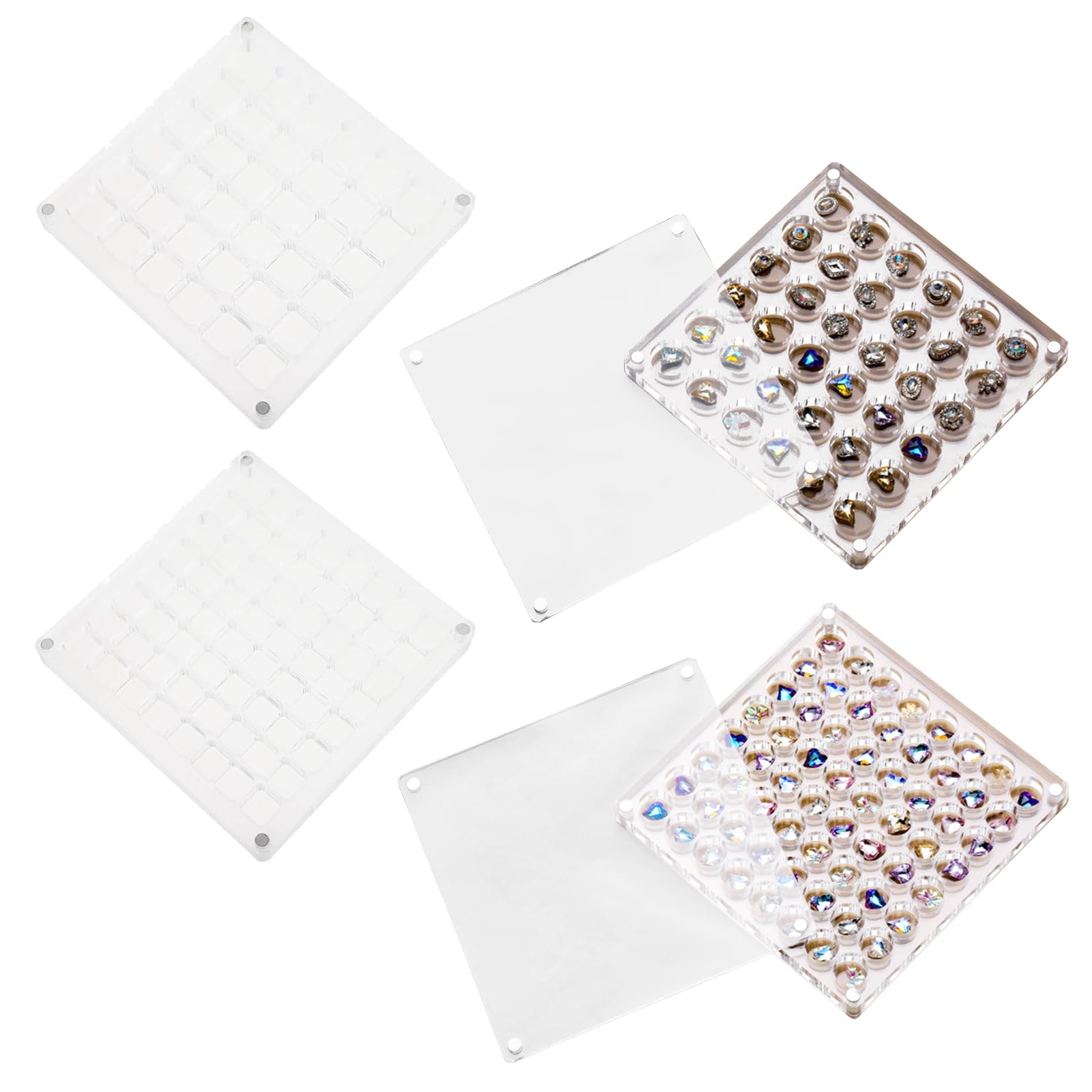 Acrylic Magnetic Seashell Display Box - 64 Grid Round Organizer for Beach Treasures, Gems, Jewelry & Crafts | Decorative Storage for Shells, Starfish & Small Trinkets | Perfect for Beach House Decor, Craft Room Organization & Gift Packaging