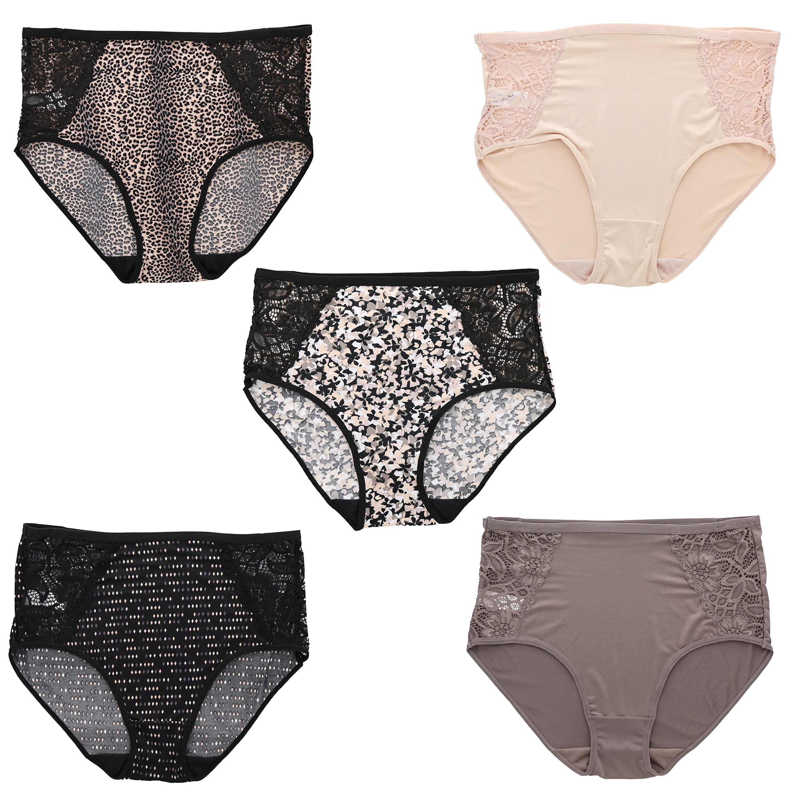 Delta Burke Intimates Women's Sexy Lace Brief Panties 5-Pack - Comfortable Cotton Underwear for Everyday Wear & Special Occasions