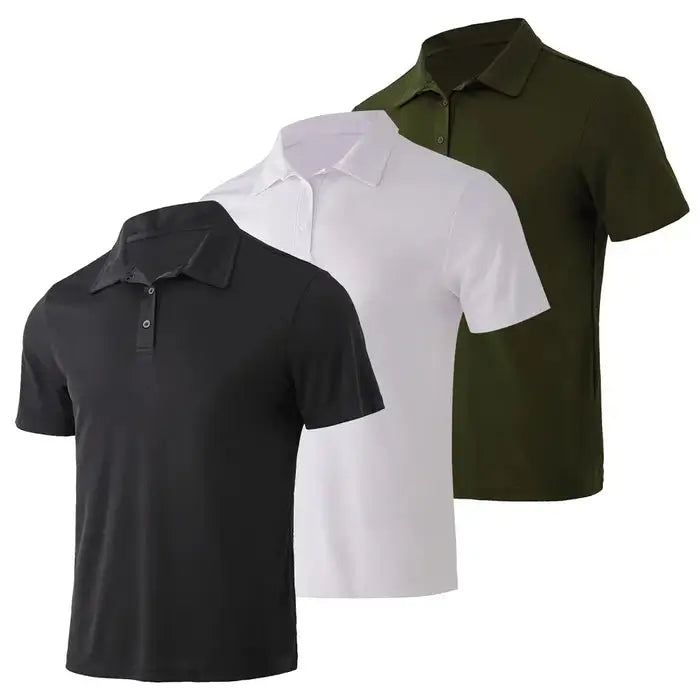 3 Pack Men's Breathable Moisture-Wicking Polo Shirts - Casual & Sporty Short Sleeve Tees for Golf, Work & Everyday Wear