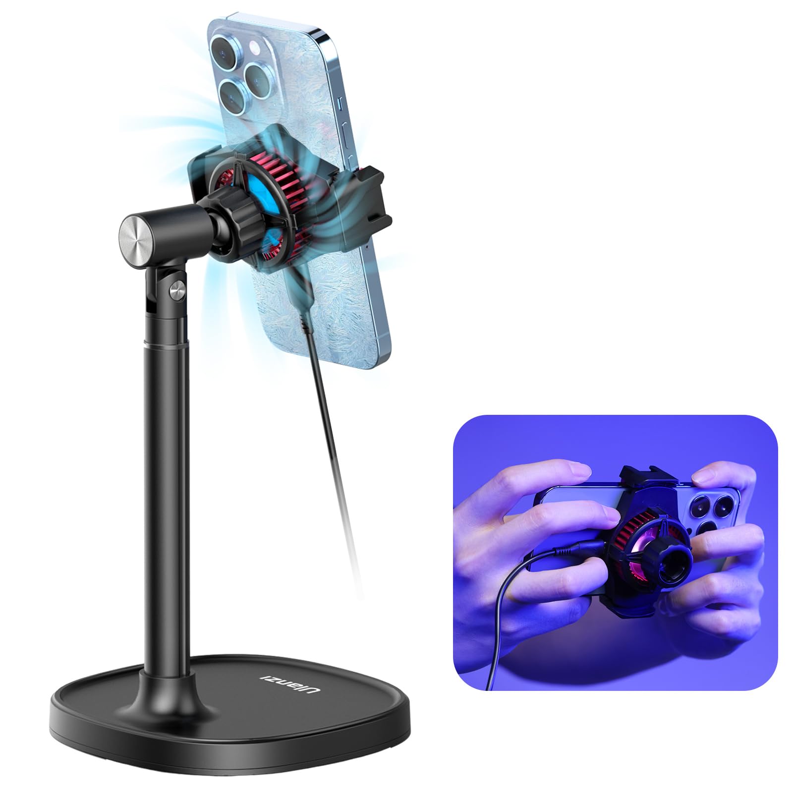 ULANZI SK-06 Adjustable Phone Stand with Cooling Fan - Universal Desktop Phone Holder for iPhone & Android - Perfect for Live Streaming, Gaming & Video Calls